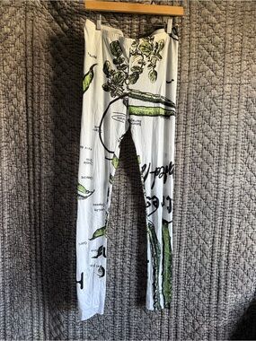 White & Green Printed Leggings - Women
